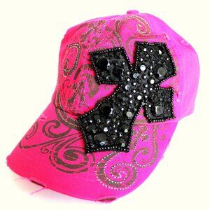 Womens Inspirational Cross Rhinestone Crystal Cap Hat Stud Decorative Cotton